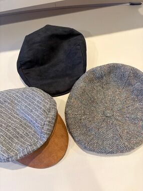 Set of 3 Men's Flat Caps Black Gray Brown Tweed. Pendleton, Donegal hand woven.